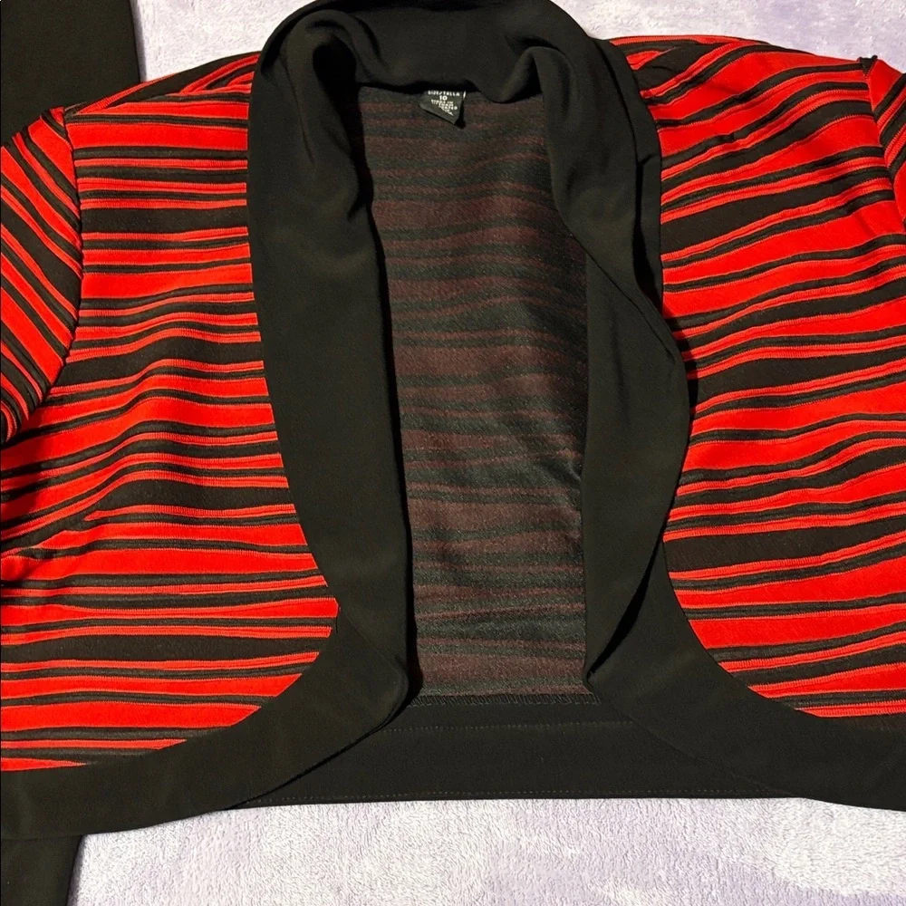 R&M Richards Size 10 Black Red Stripe 2pc Jacket Dress Set Wedding Guest Mother